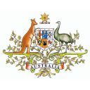 A kangaroo and emu stand either side of a central shield that has the symbols of Australia's 6 states woven into it. On the shield is the black swan of Western Australia, the lion and stars of New South Wales, Victoria's Southern cross, The Maltese cross and crown of Queensland, the walking lion of Tasmania and the piping shrike of South Australia. A gold commonwealth star appears above the shield.